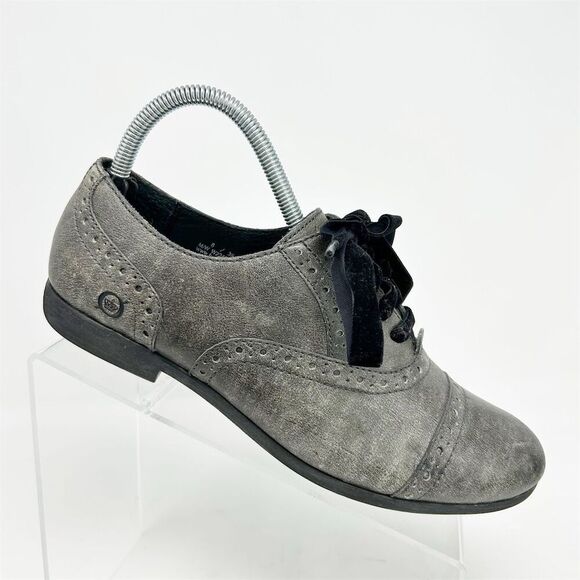 Born Women's Arletta Gray Leather Cap Toe Oxford Brogue Lace Up Shoes Size 8 - Picture 1 of 15